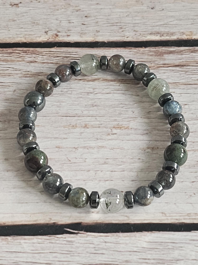 Bracelet en Cyanite &amp; Quartz lodolite – 8 mm