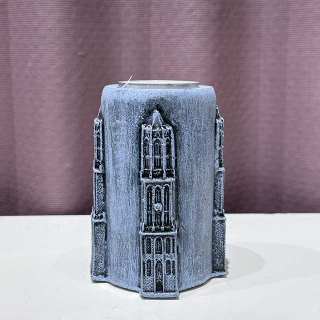 Domtoren waxinelichthouder rond (grijs blauw)
