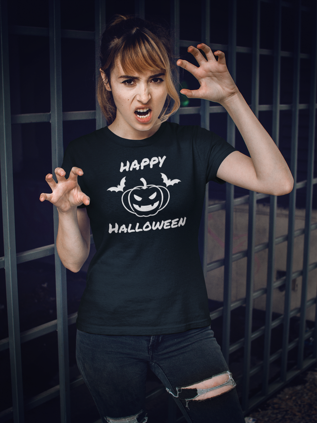 Ladies Happy Halloween T-Shirt - Black