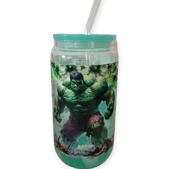 Gourde avec paille en verre hulk
