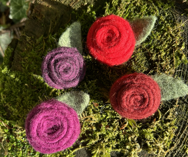 Needle Felt Rose Brooches