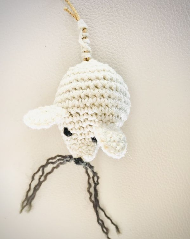 Canne à pêche souris beige pour chat