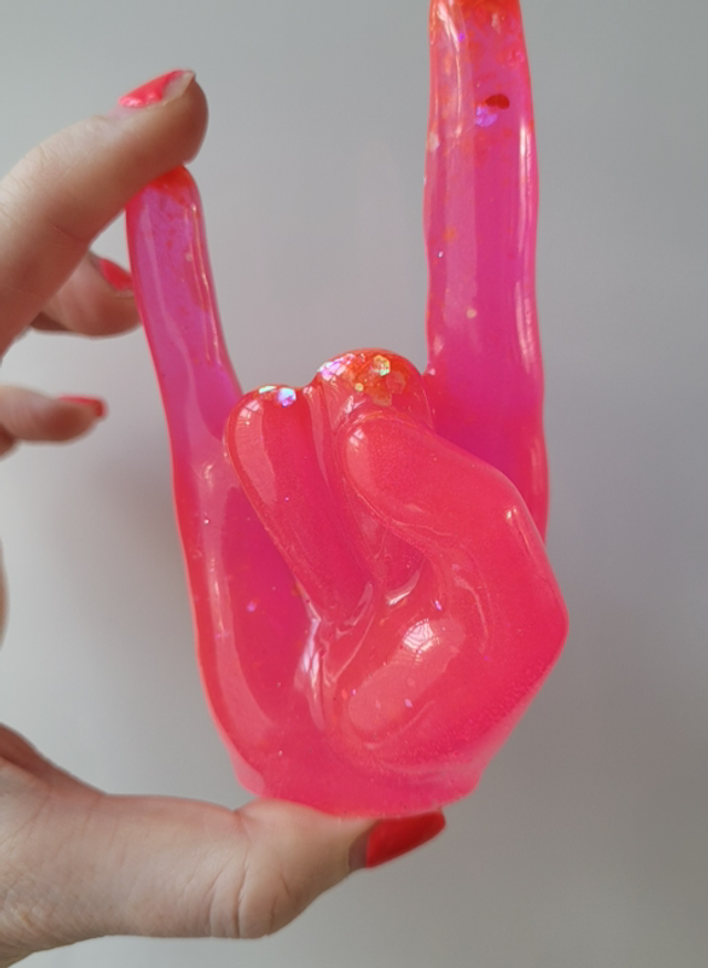 Rock On Hand Ornament – Hot Pink Glitter