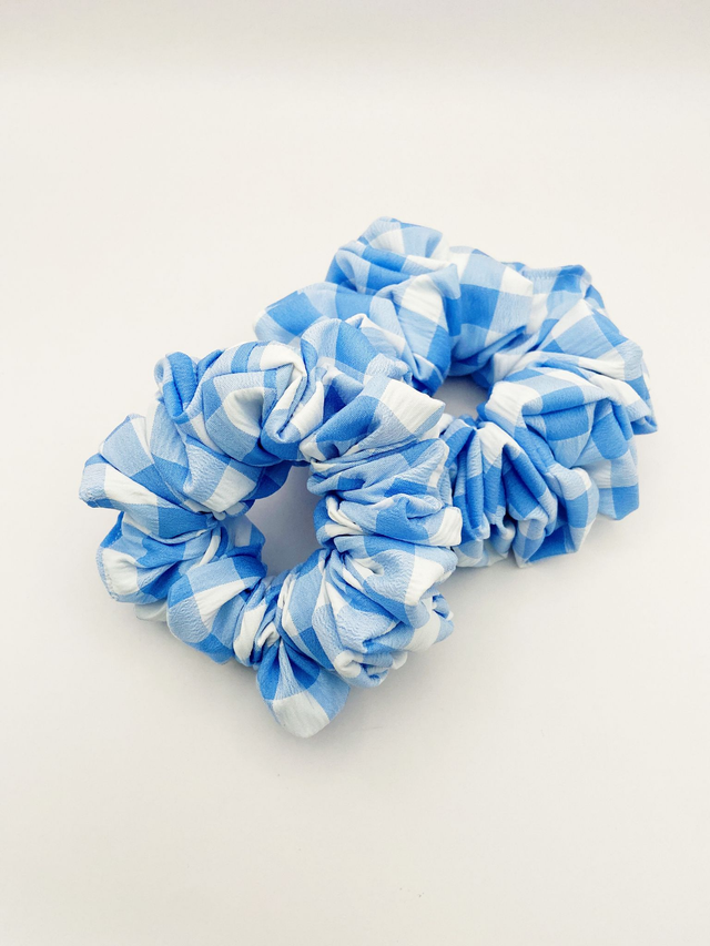 Mini me blue gingham scrunchie set