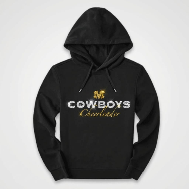 Munich Cowboys Cheerleader Hoodie – Schwarz mit Front-Glitzerplott