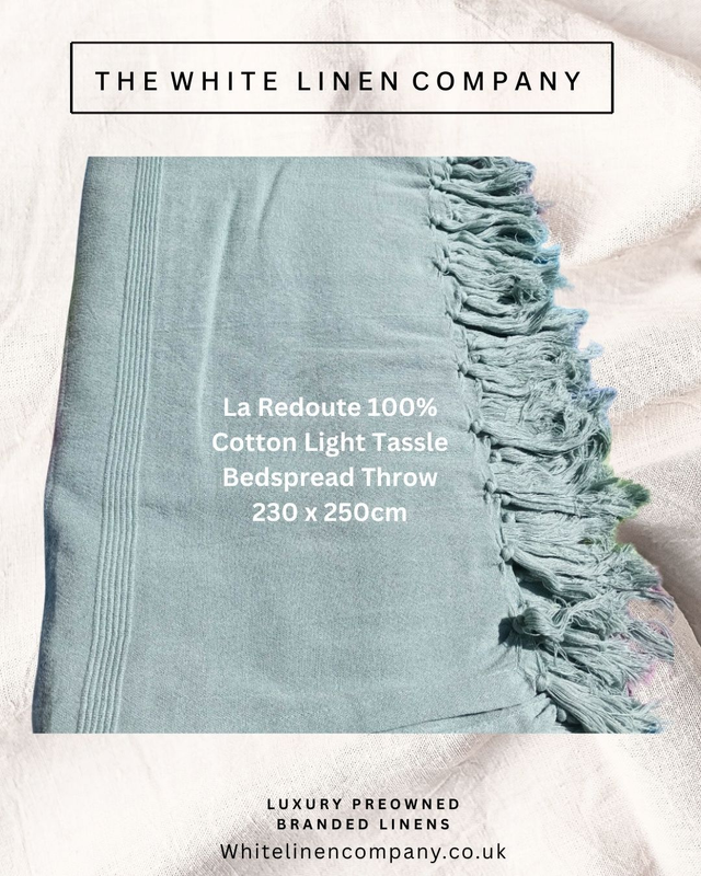La Redoute Duck Egg Blue Kingsize Cotton Tassle Throw