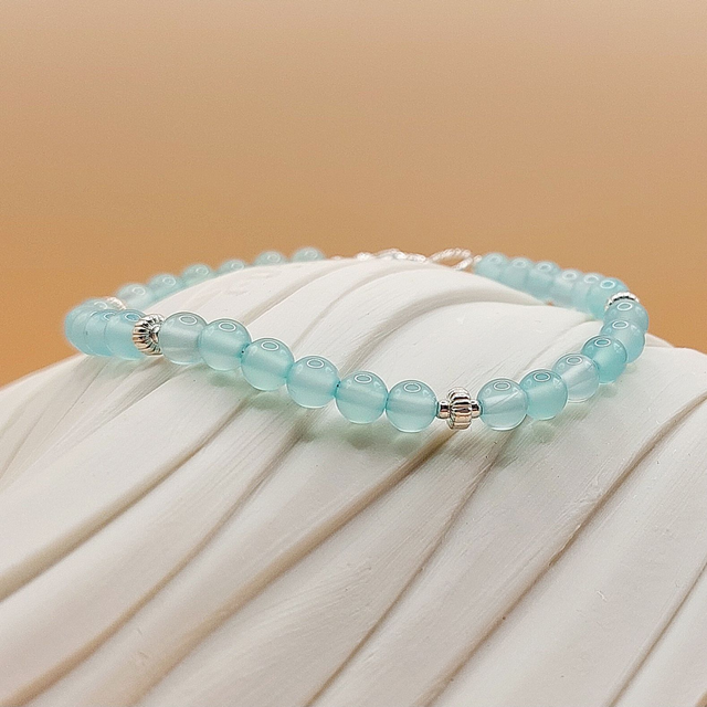 Blue agate and sterling silver beaded bracelet