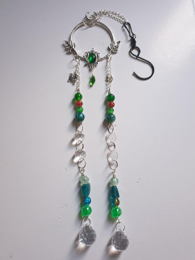 Suncatcher  - Green Gem 2 Strand Butterfly and Bee Charms