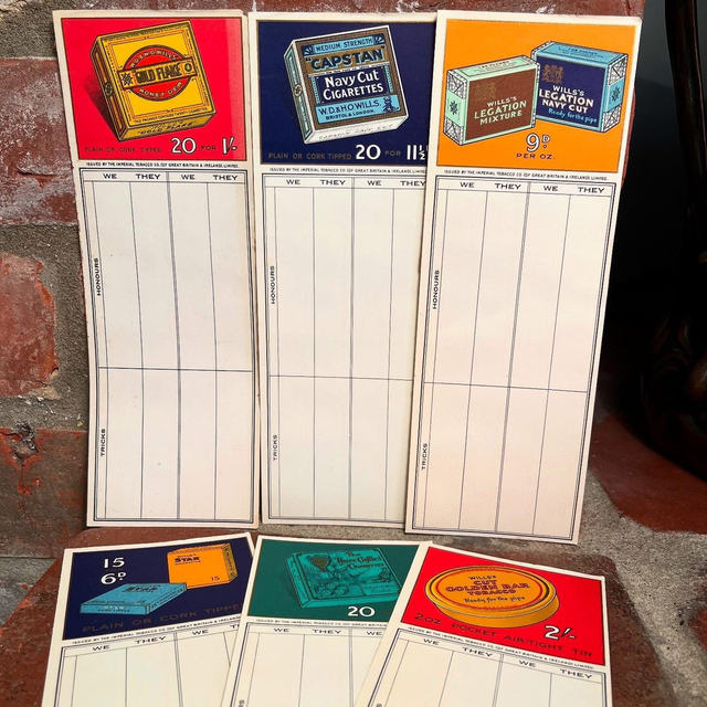 A Complete Set of Six 1940’s WILL’s CIGARETTES Pictorial Bridge Score Cards