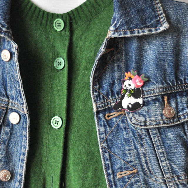Broche Panda et Bouquet