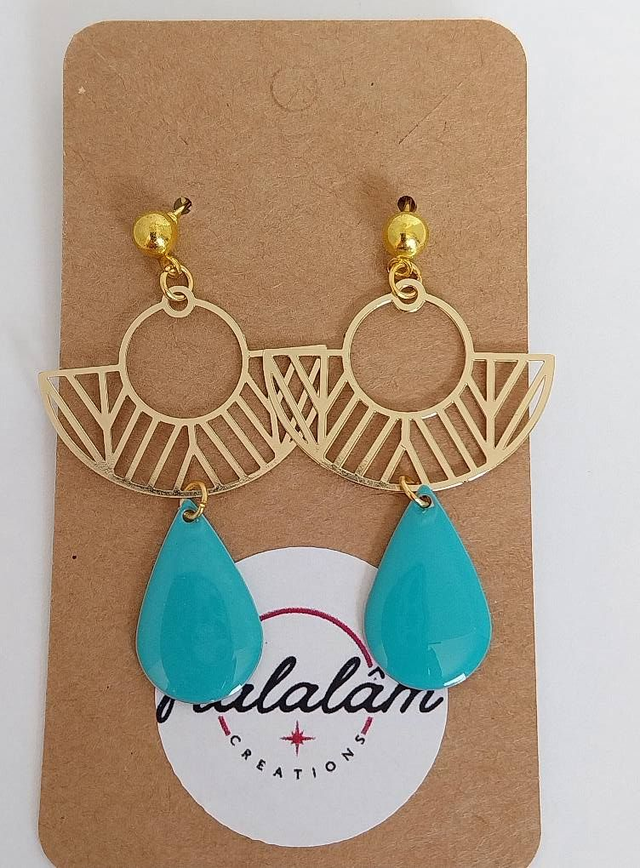 ✨Boucles d’oreilles &quot;géométriques gouttes émail turquoise&quot;✨