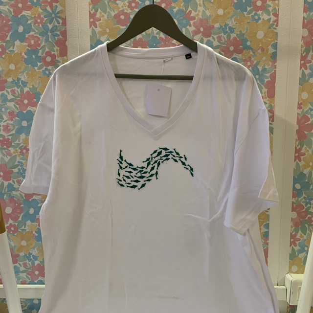 T-shirt Blanc Broderie Banc de Poisson - 5XL