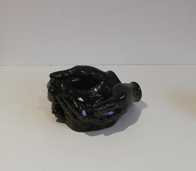 Support 4 éléments en sable noir et fleurs séchées