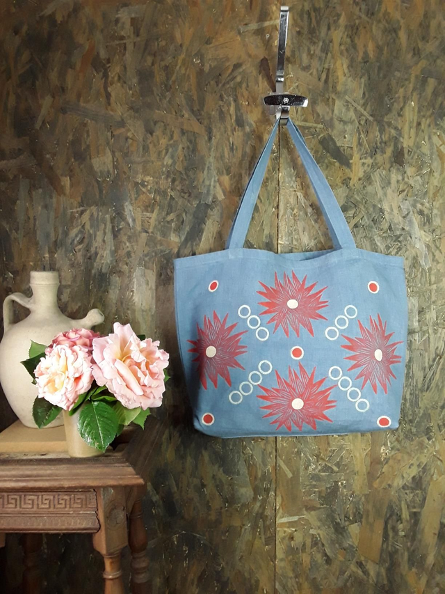 Cabas en lin teinté à l'indigo DAHLIA DECO 