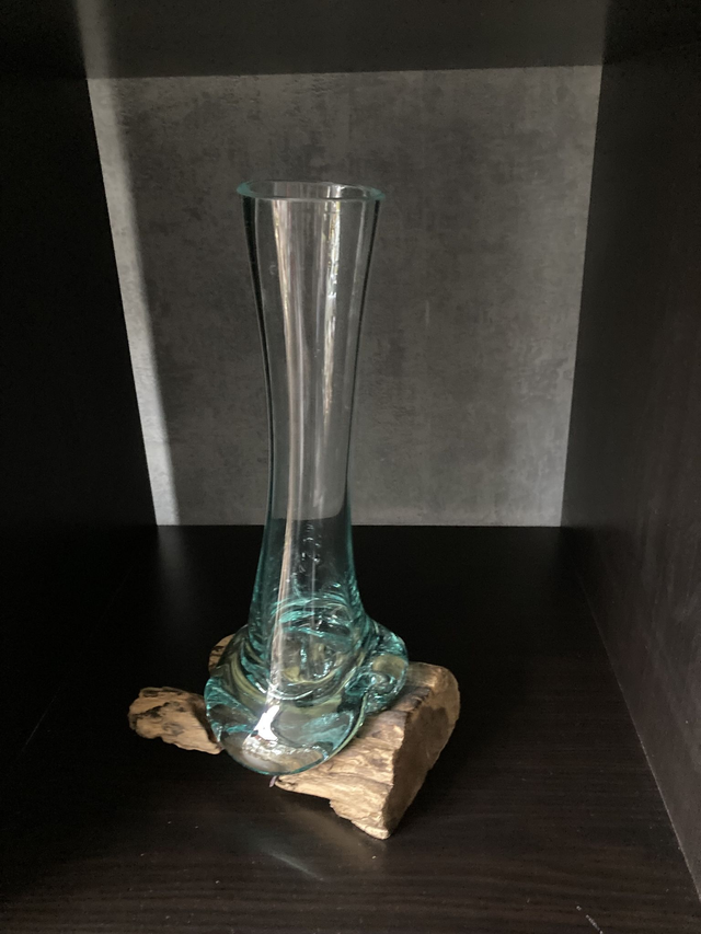 Unikat Glasvase auf Teakwurzel schmal mittlere Ausführung Nr.3945