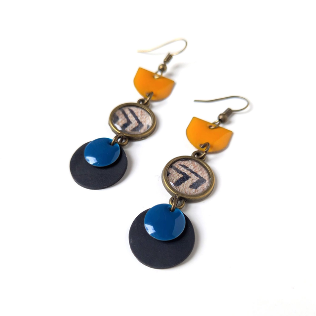 Boucles d&#039;Oreilles Upcyclées en Chambre à air et Papier Recyclés - Ethniques