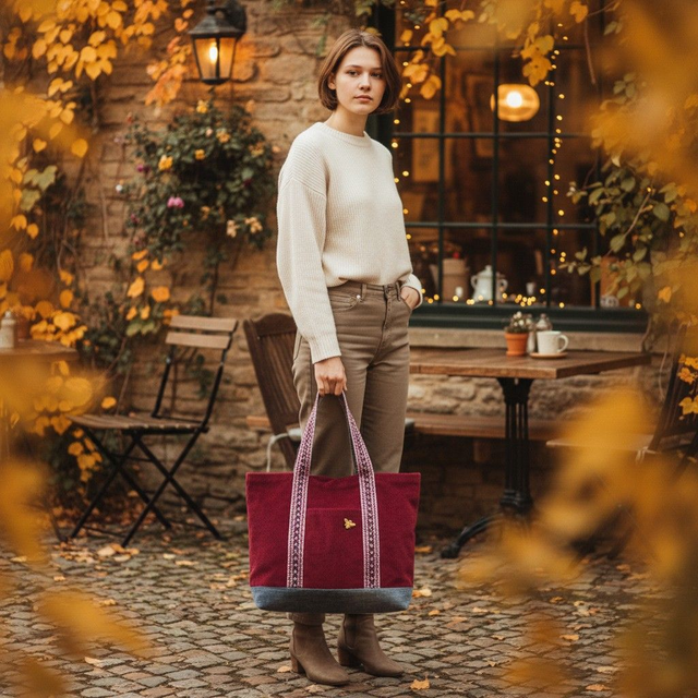 Cabas Essentiel - Velours Bordeaux