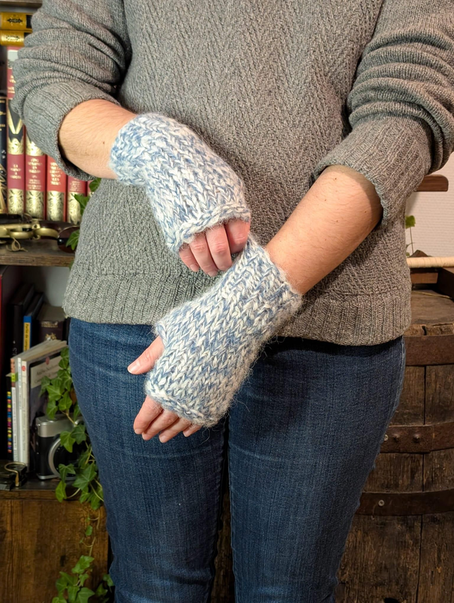 Mitaines en laine Bleu et beige
