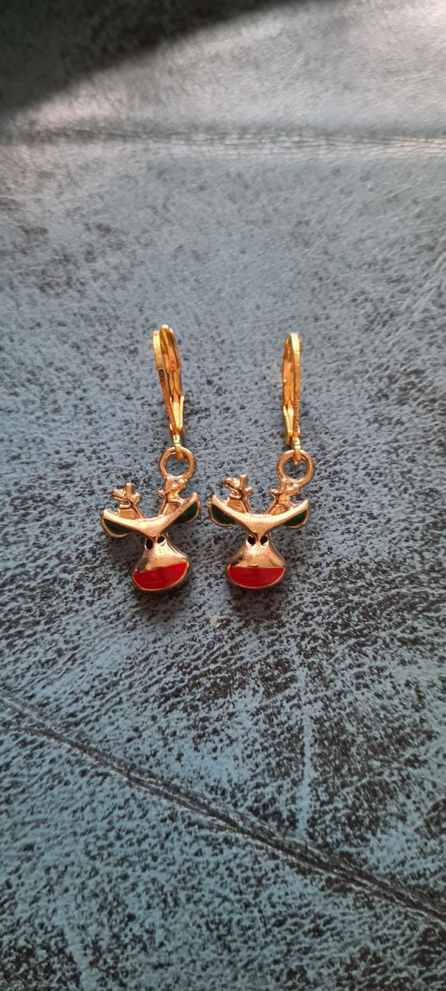 New Gold Reindeer Enamel Earrings Lever Backs