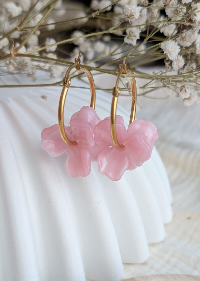 Créoles ROSALIE courtes rose poudre