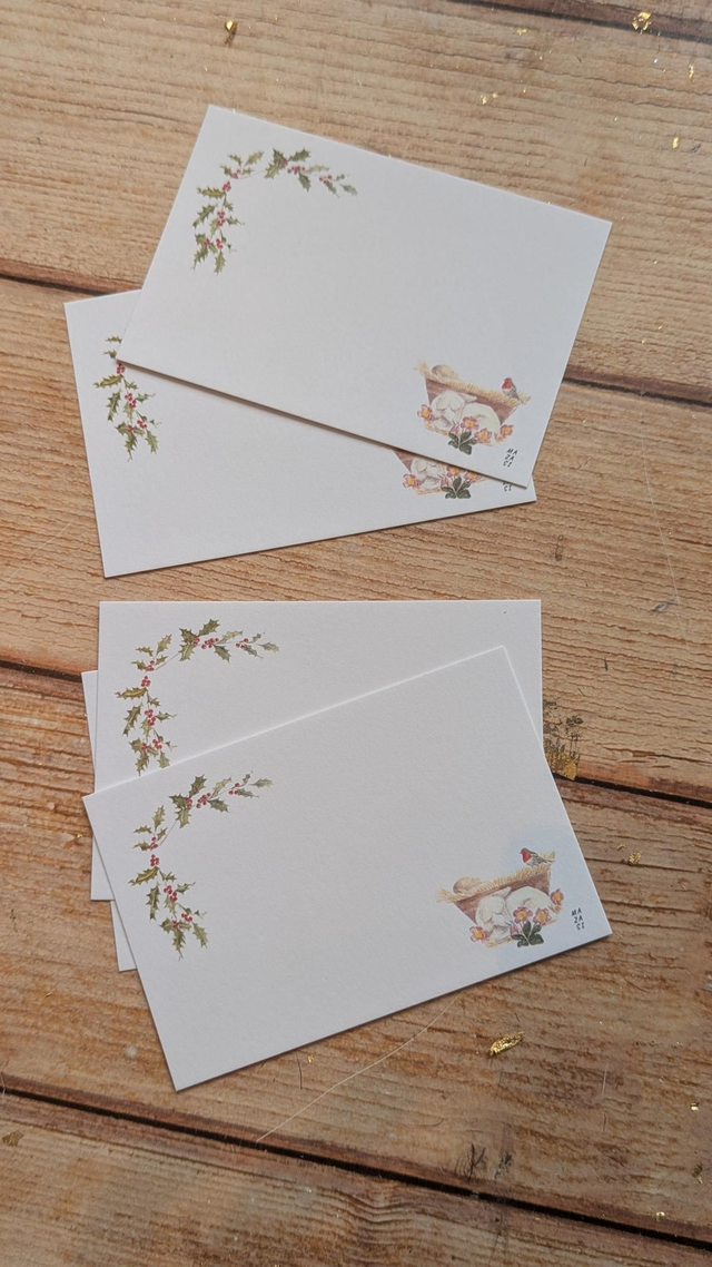 Petites cartes Enfant Jesus et houx x5