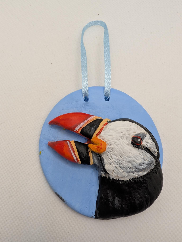 Clay Puffin hanging plaque 