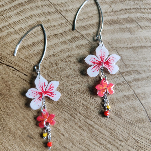 Boucles d'oreilles Cléor blanc et rouge grenadine