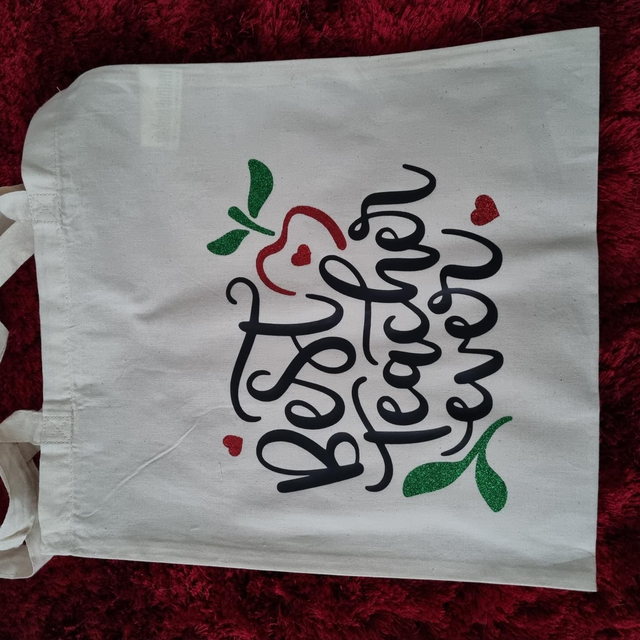 Best Teacher Ever Tote Bag Personalised Add Name Glitter Shopping Work School