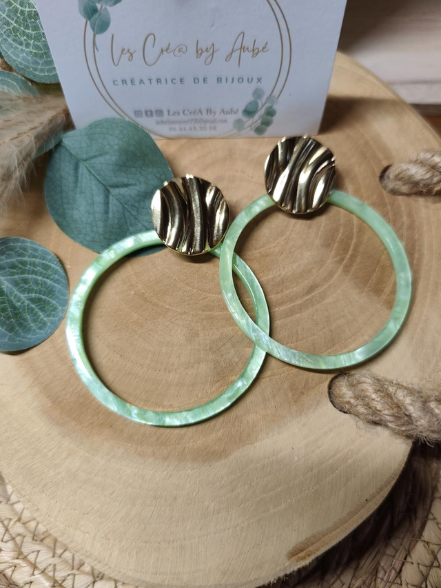 BO BIG CREOLES RESINE/ ACIER INOXY FOLD/ VERT 0000781