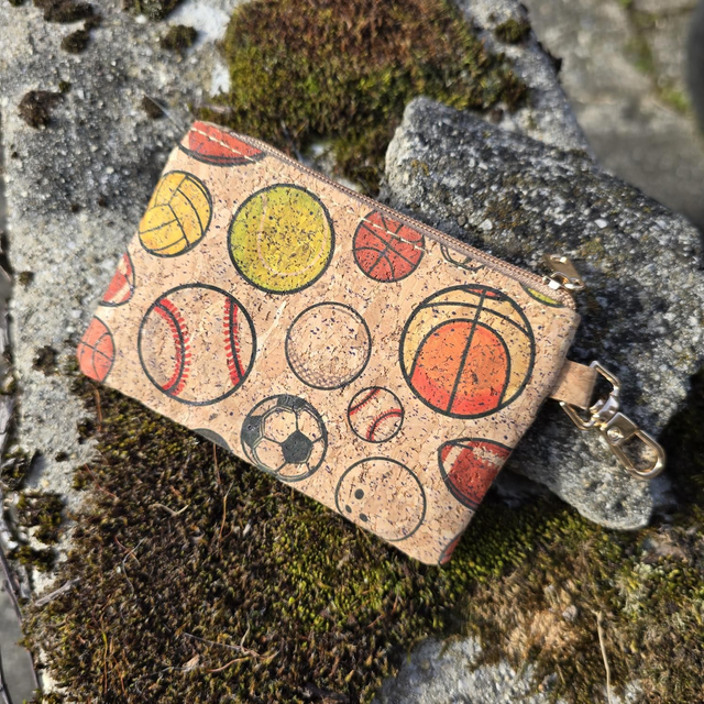 Petit porte-monnaie "Games" en liège naturel imprimé 