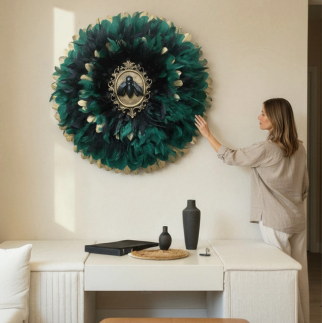 Jujuhat aux plumes naturelles vertes et noires 