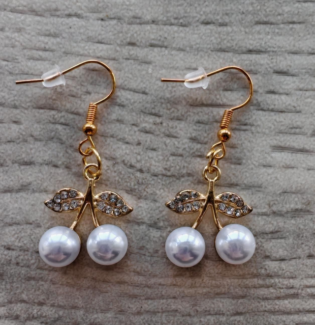 White Cherry Rhinestone Earrings 