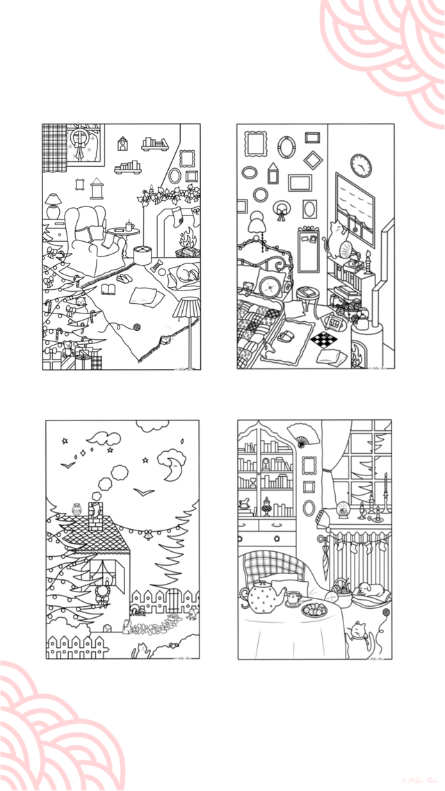4 coloriages « Hiver et Noël cosy »