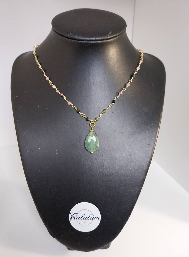 ✨Collier &quot;chaîne en perles naturelles et pendentif aventurine&quot;✨