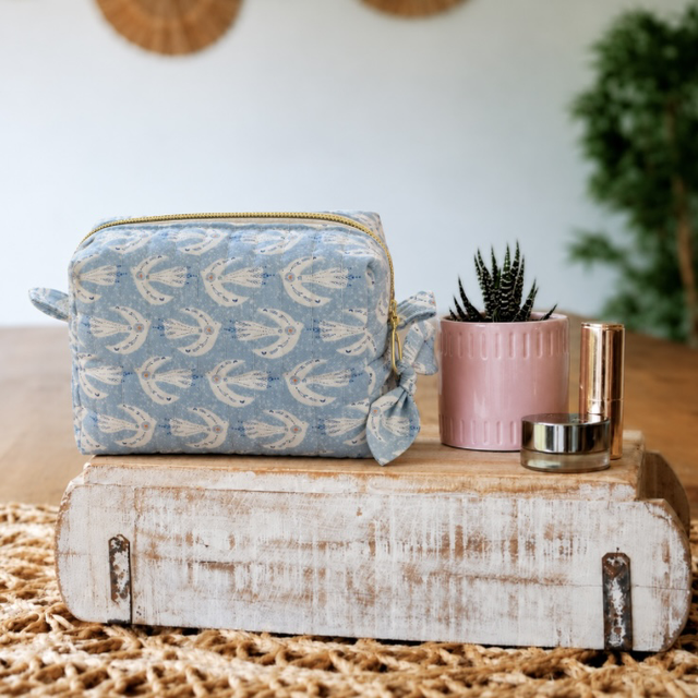 Cosmetic Bag Quilted - Celeste Birds