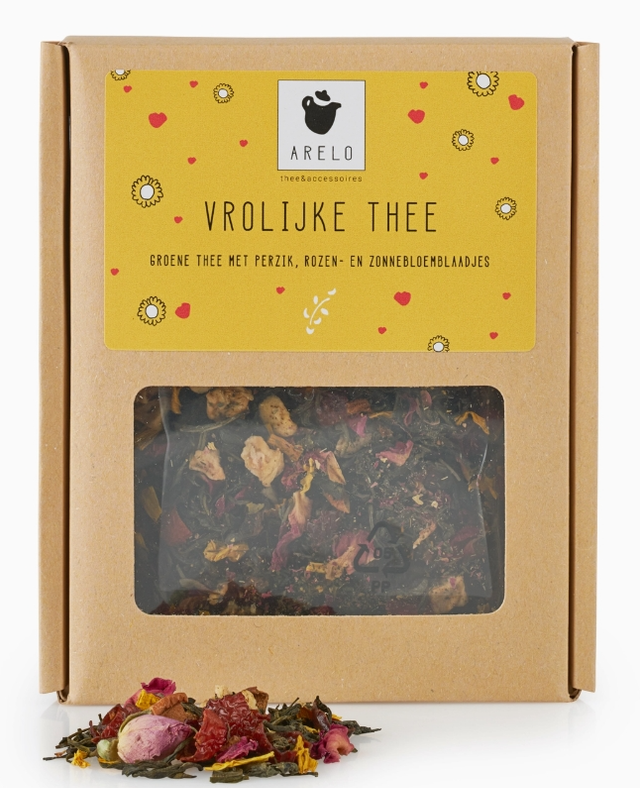 Thé Happy - Thé vert aux morceaux de pêche, écorces d’églantier, pétales de rose et de tournesol