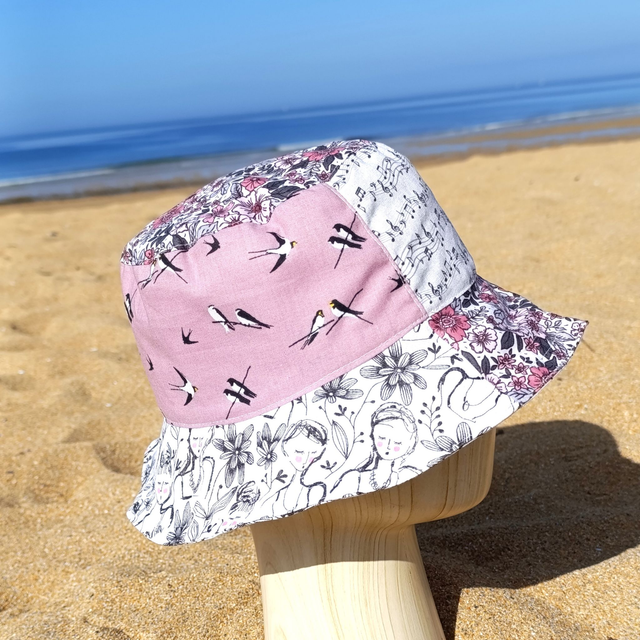 Chapeau d'été - rose patchwork réversible