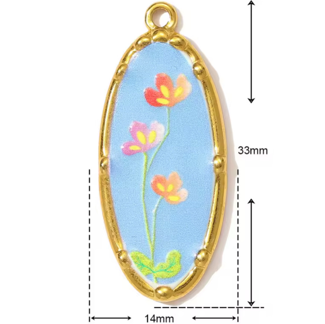 Charm cammeo ovale fiori rosso-viola-arancio 