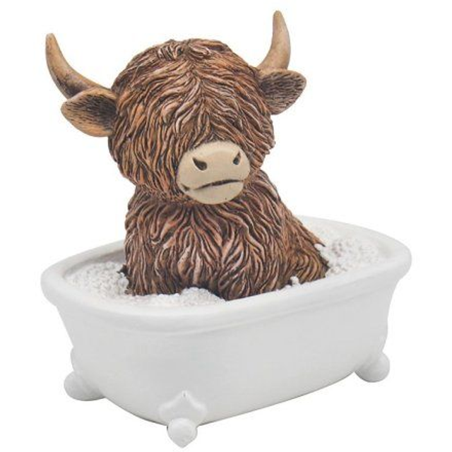 Highland cow in a bathtub