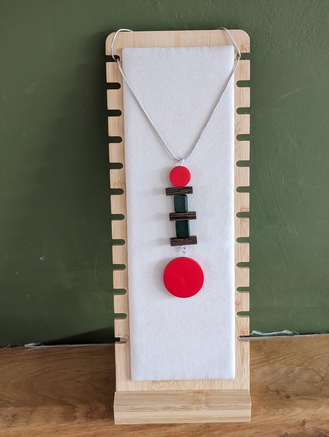 Necklace - Red and Green Geometric Wooden 