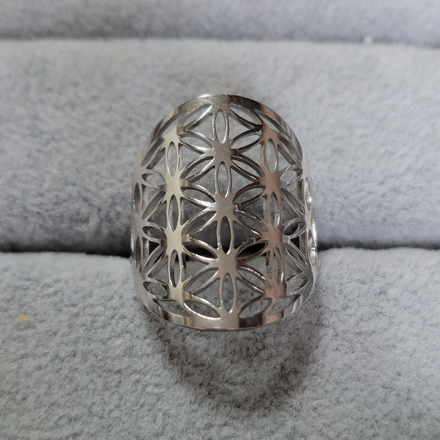 Bague ajustable acier inoxydable Fleur de vie 2