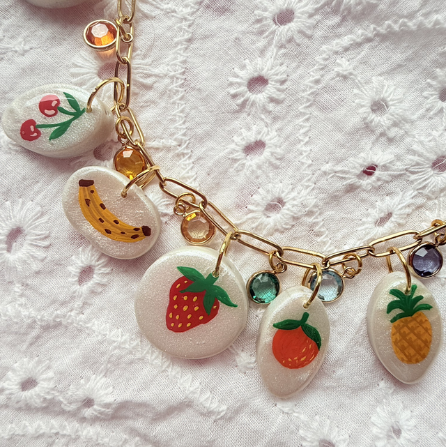 Dopamine Fruit Charm Necklace - 16” 18K Gold Plated