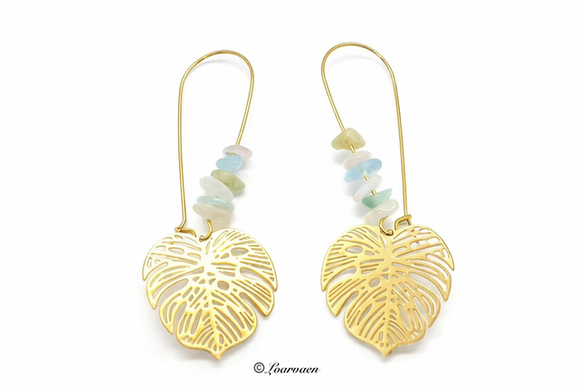 Boucles d’oreilles Kaerenn – Béryl &amp; Acier inoxydable doré à l’or fin