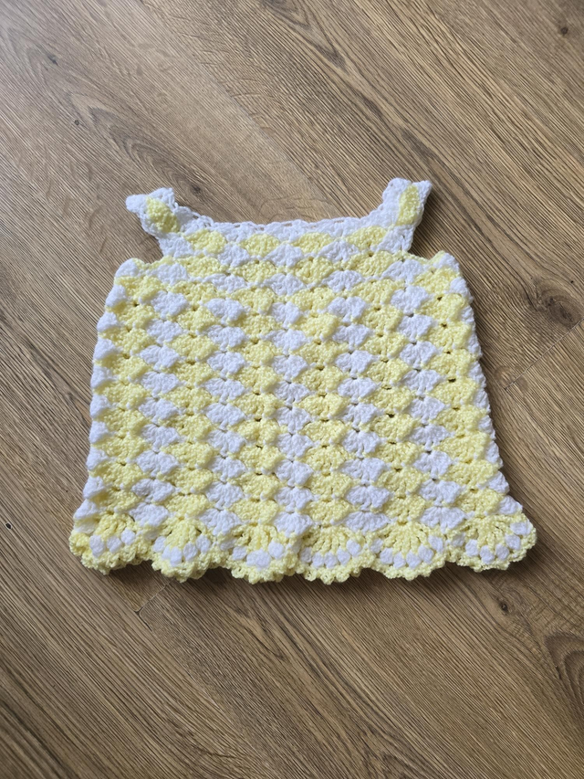 Crochet unique baby dress / top yellow white 12 months to 4 years