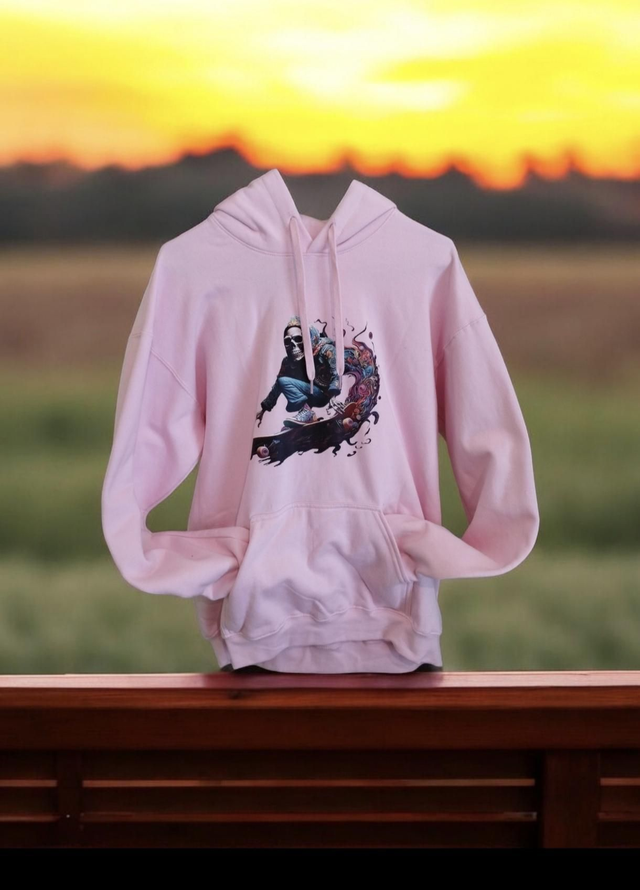 Sweat taille M rose squelette skate