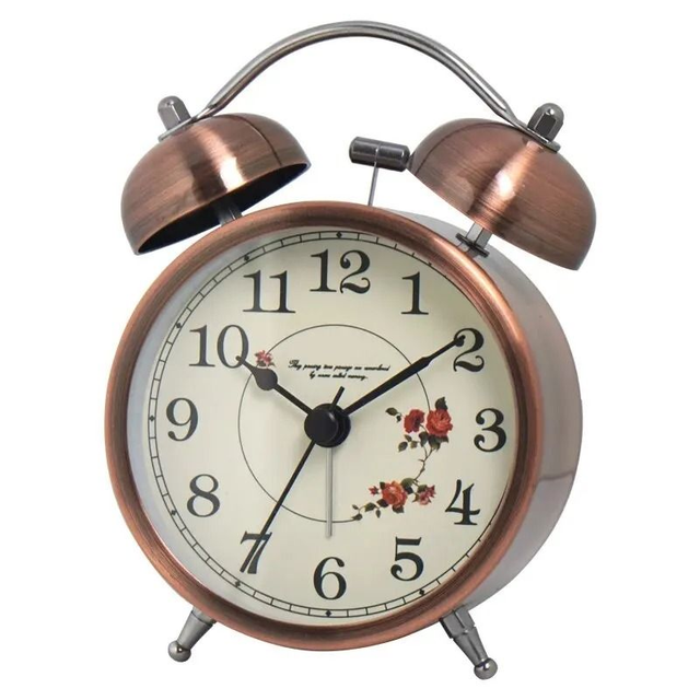 Vintage metalen wekker met Arabische (westerse) cijfers (12.5cm)