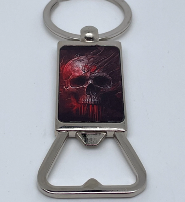 Gothic Skull Blood Red splash effect Bottle Opener Metal  Gift Key Ring Tag