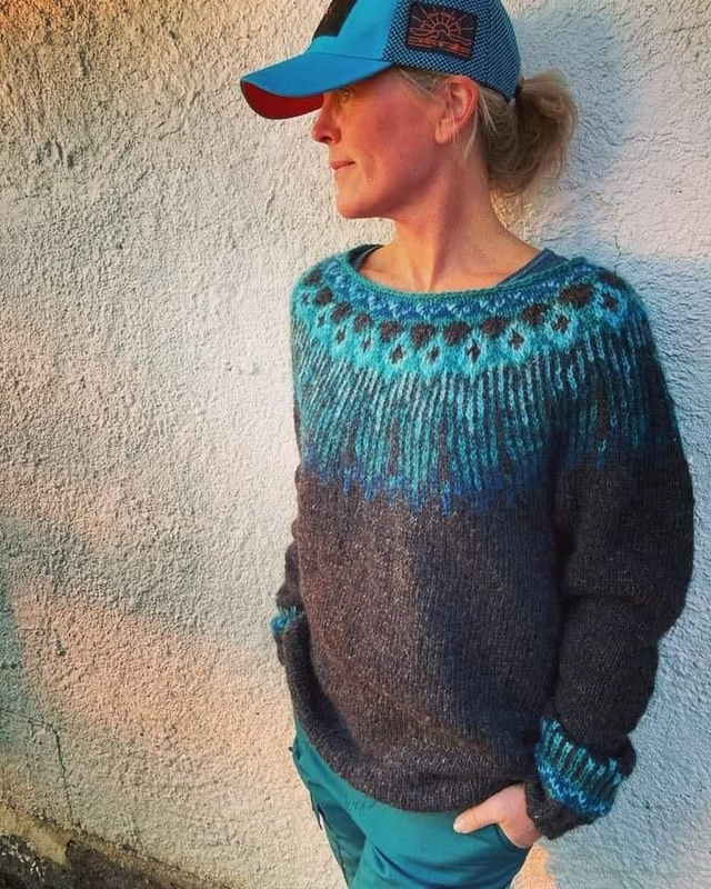 Hopi Sweater Kit - Col 26 (Black and Turquoise Lettlopi and Varde) - Wool &amp; Pattern - Linka Neumann