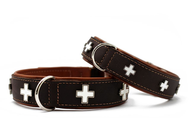 Schweizer Kreuz Halsband - braun/cognac