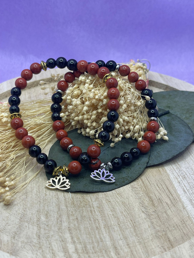 Bracelet CréaD’Âme – Ancrage, Stabilité Intérieure Jaspe Rouge &amp; Tourmaline Noire